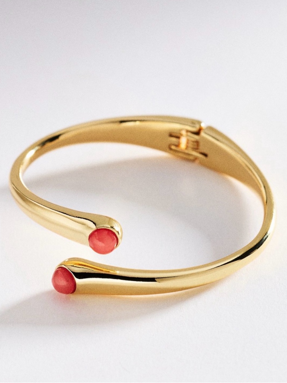 14K Gold Plated Brass Peach Stone-Embellished Wrap Cuff Bracelet 2.5” L